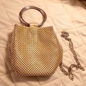 Jessica McClintock gold mesh wristlet/crossbody